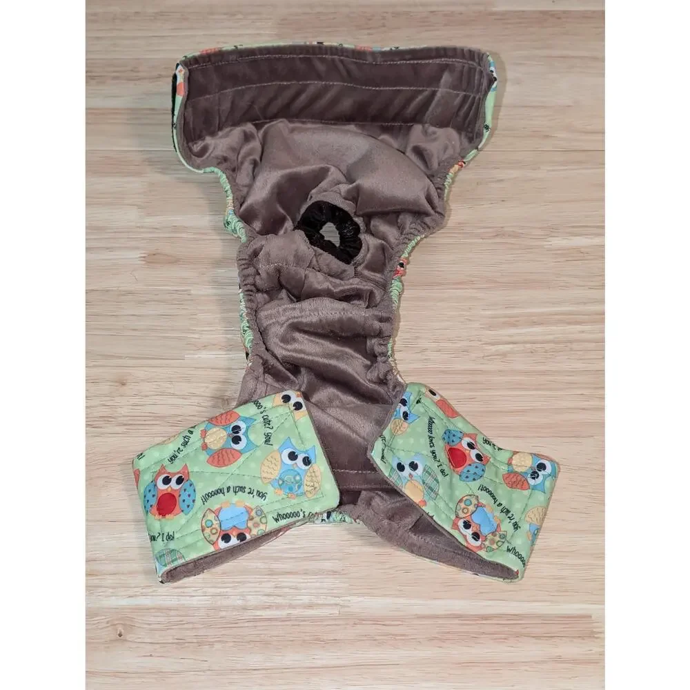 Cute Waterproof Owl Print Reusable Washable Dog Diaper SZ M Whoooo's Cute? You!